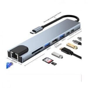 Type C to HDTV 8-in-1 Adapter (RJ45 + TF/SD + HDTV + USB 3.0 x2 + PD + Type C)